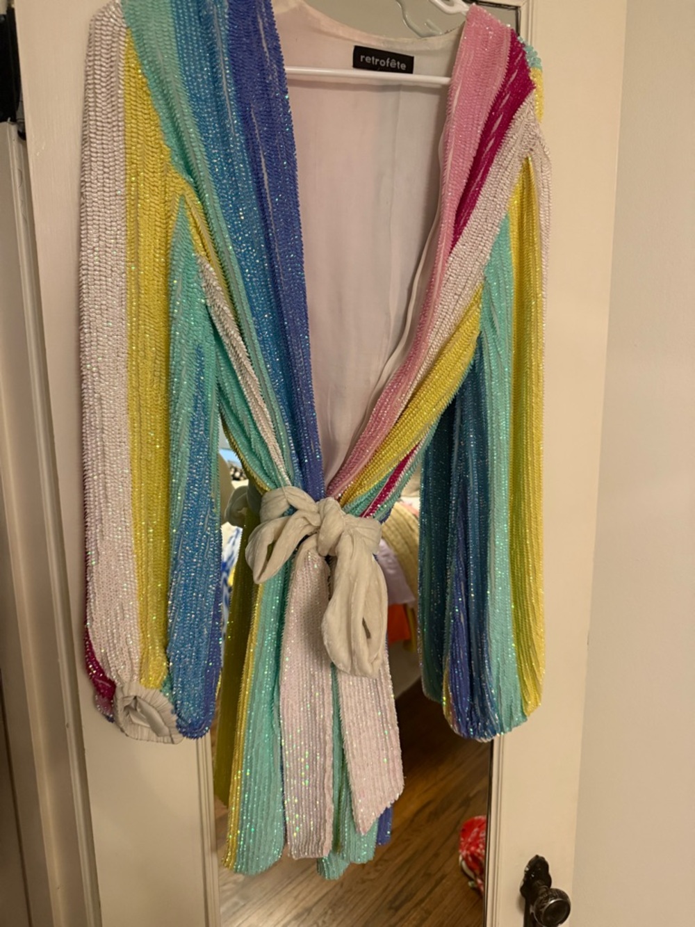 Retrofête Pastel Rainbow Beaded Wrap Jacket